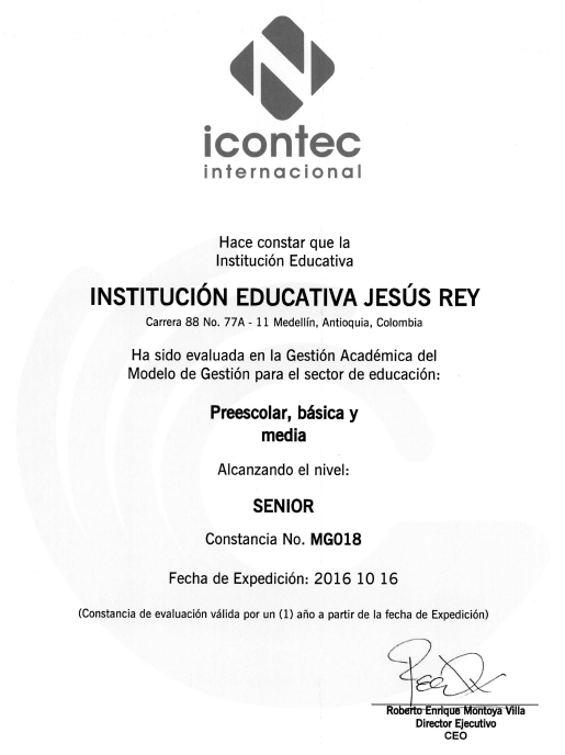 Certificado ICONTEC SENIOR 2016 2017