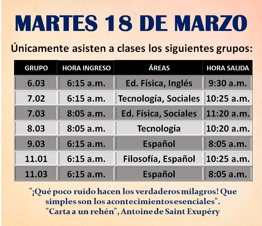Martes 18 de marzo