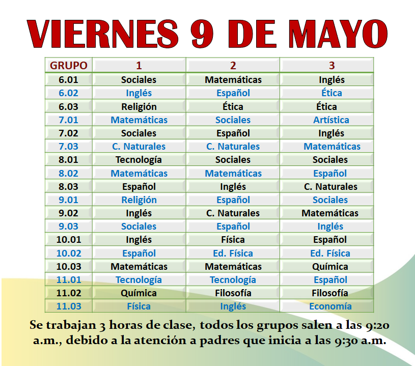 Actualización horario, grupo 6.03.