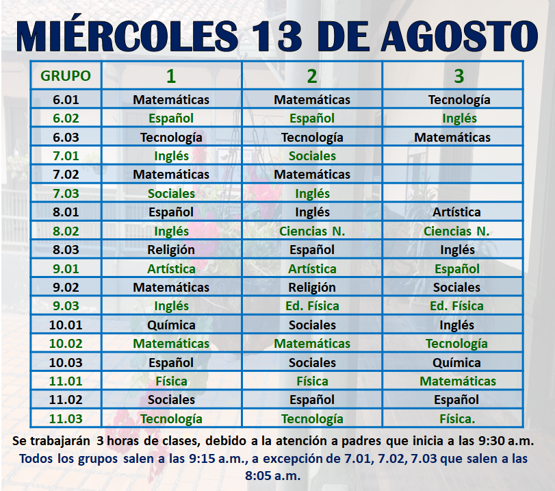 Novedades en el horario