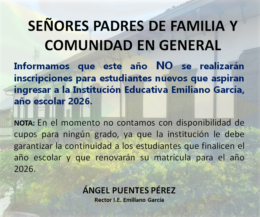 Información inscripciones para cupos año escolar 2026
