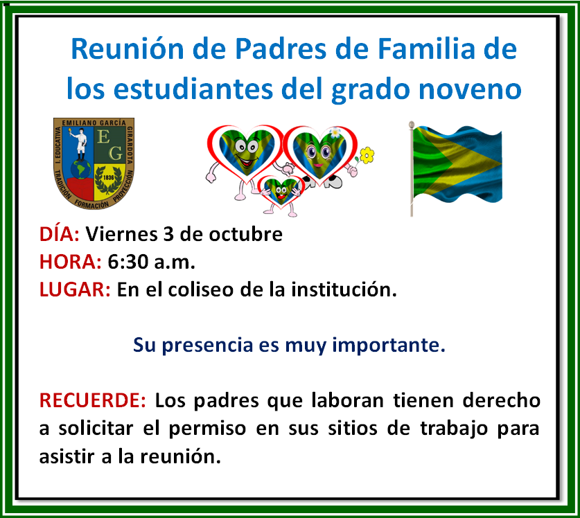 Reunión padres de familia del grado noveno