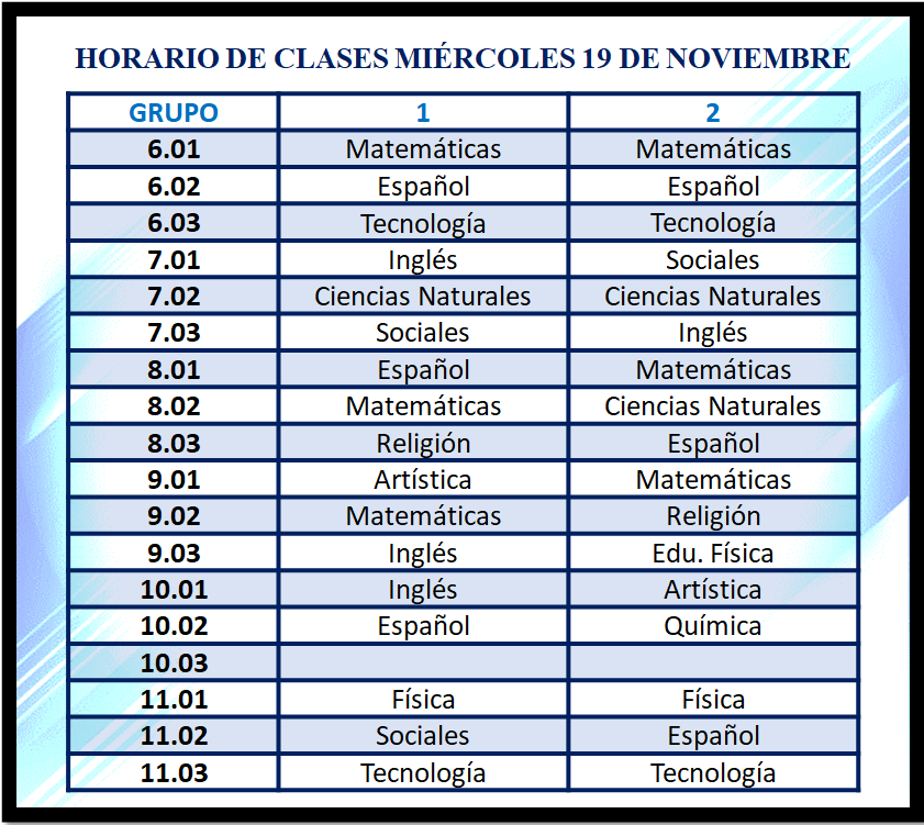 Novedades en el horario