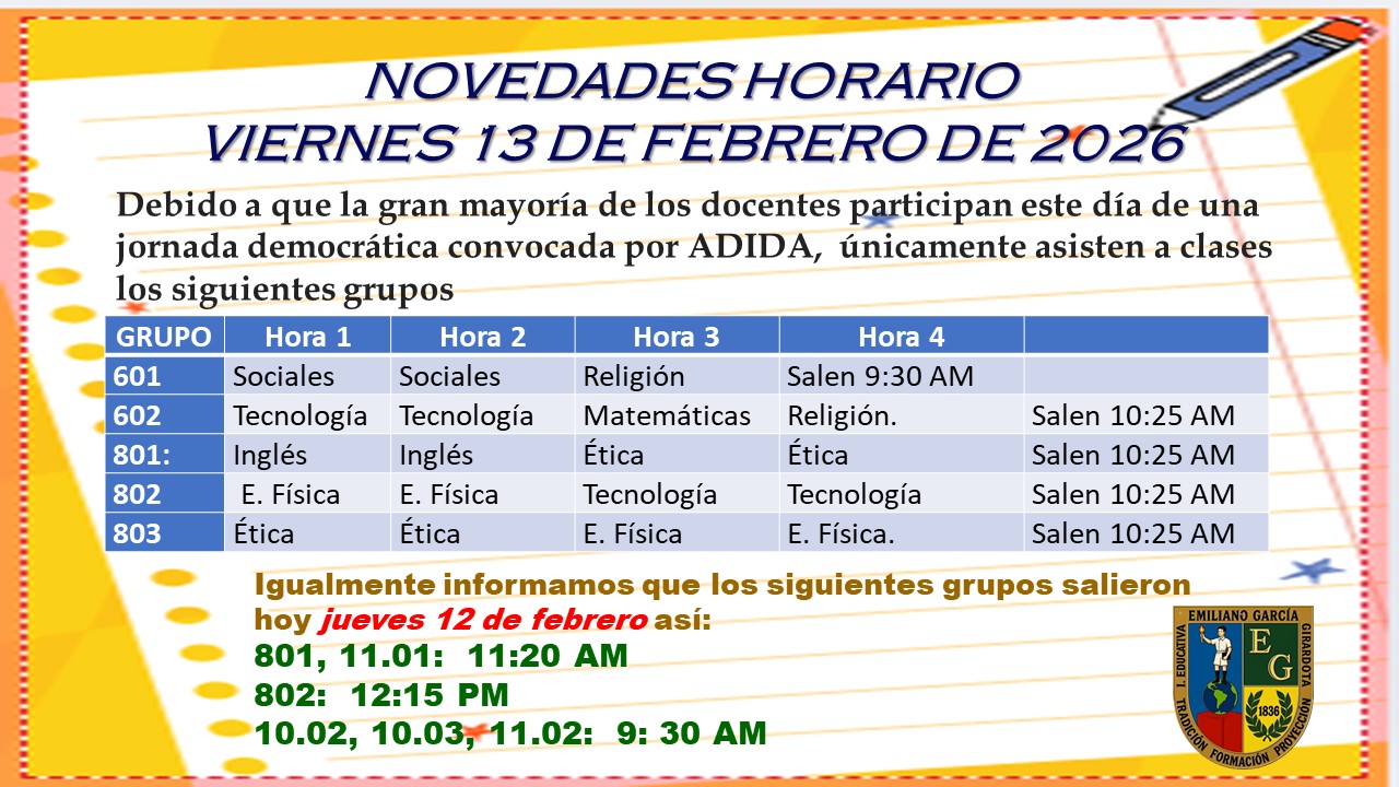 HORARIO VIERNES 13 DE FEBRERO