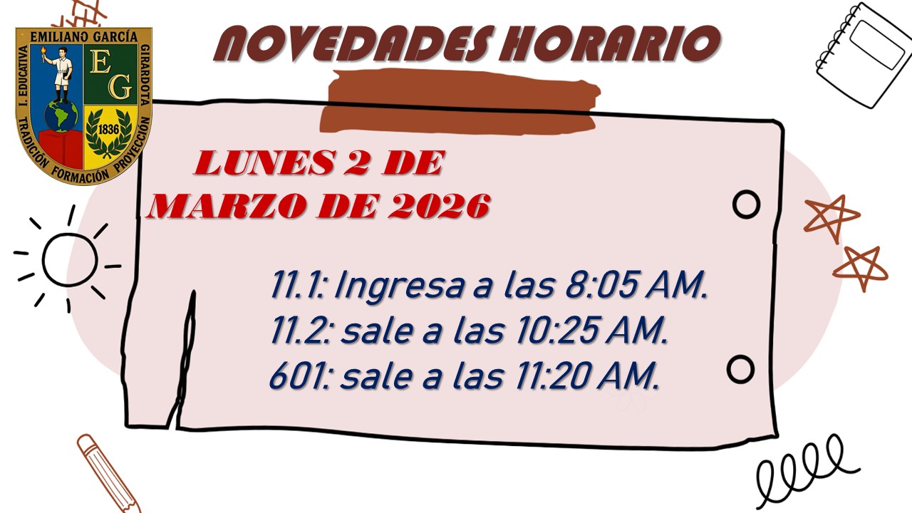 HORARIO  LUNES 2 DE MARZO DE 2026