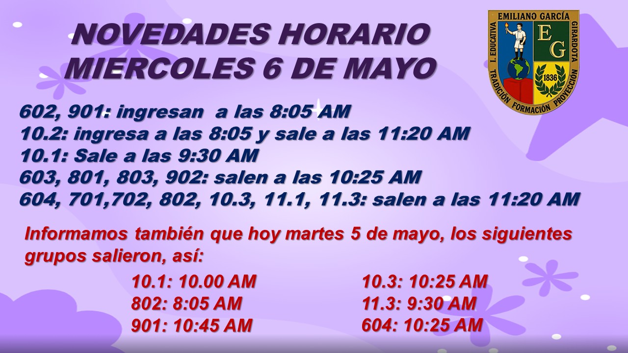 HORARIO  MIERCOLES 6 DE MAYO DE 2026