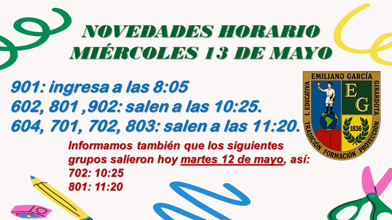 HORARIO MIÉRCOLES 13 DE MAYO DE 2026