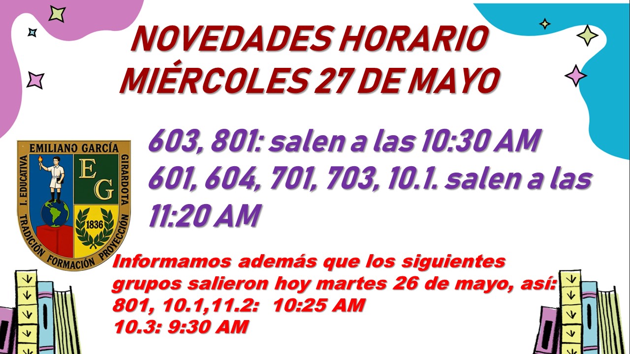 HORARIO MIERCOLES 27 DE MAYO DE 2026