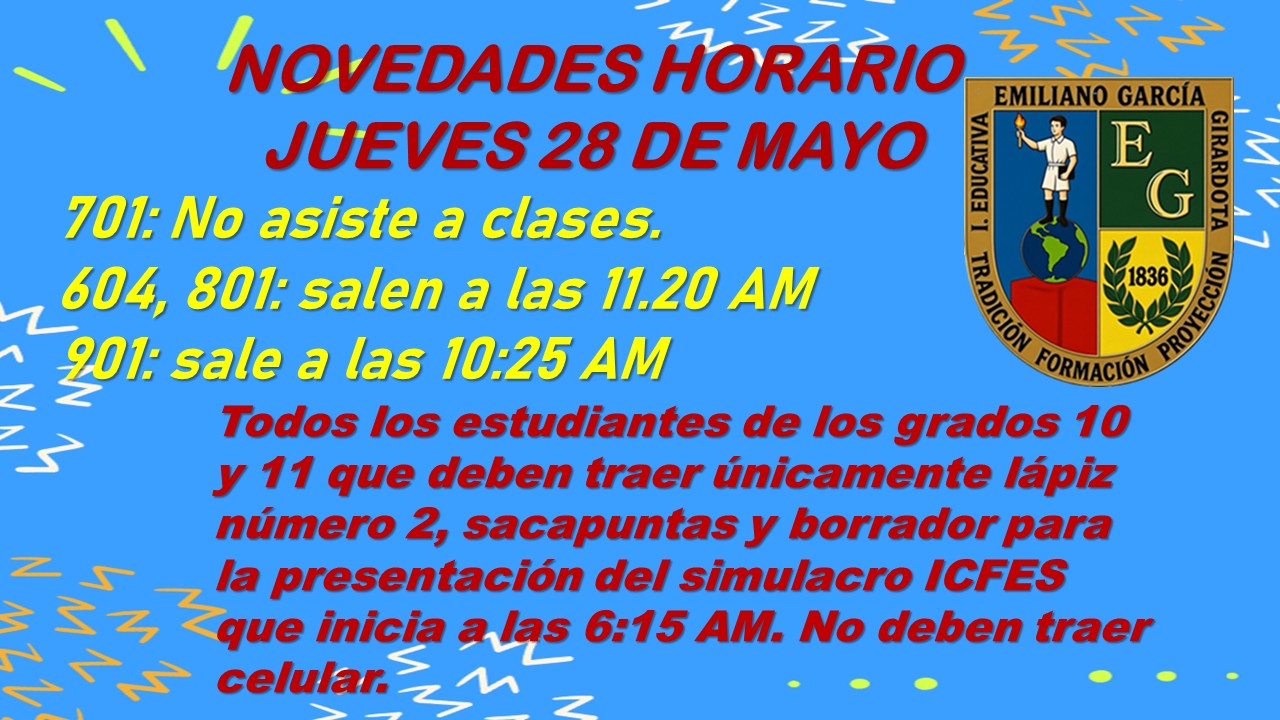 HORARIO  JUEVES 28 DE MAYO DE 2026