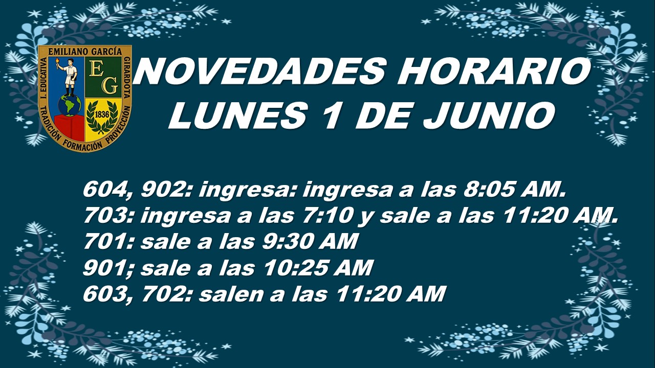 HORARIO LUNES 1 DE JUNIO DE 2026