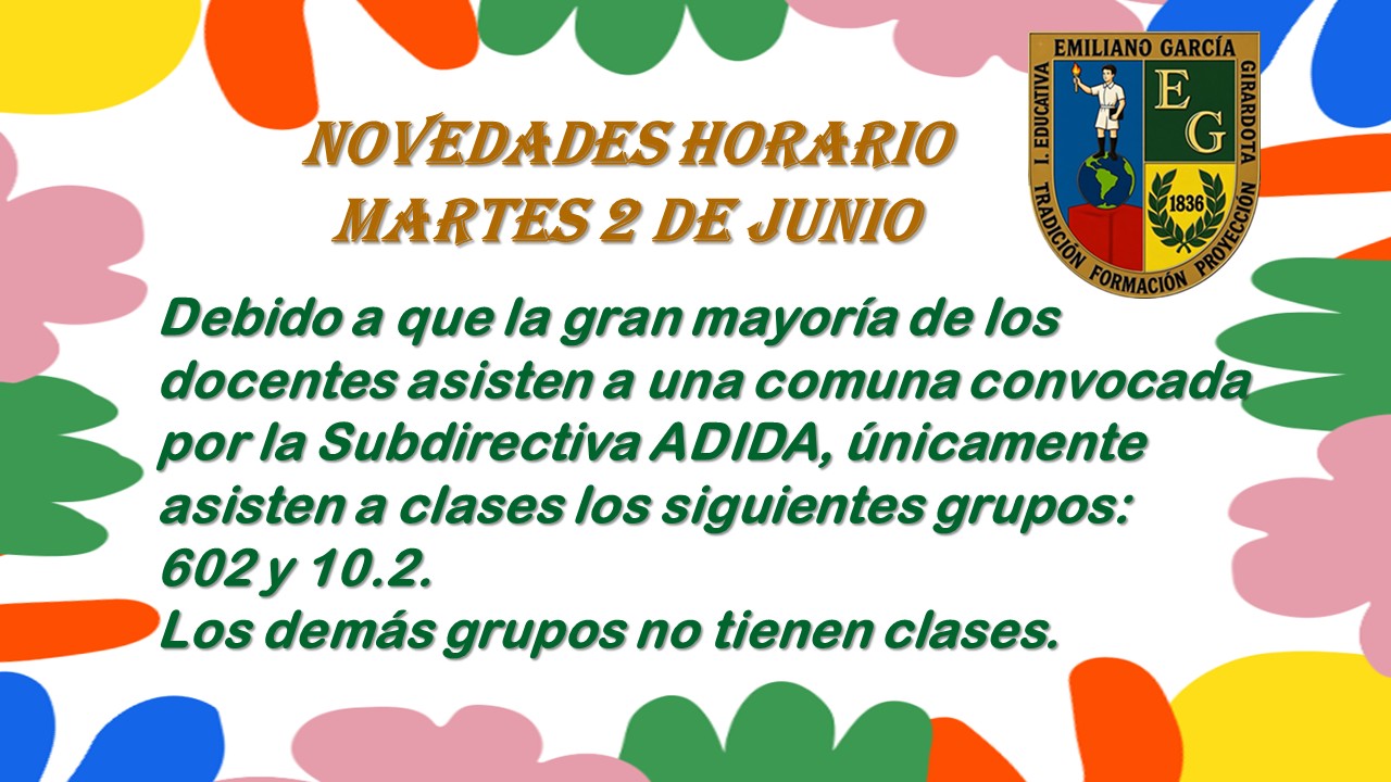 HORARIO MARTES 2 DE JUNIO DE 2026