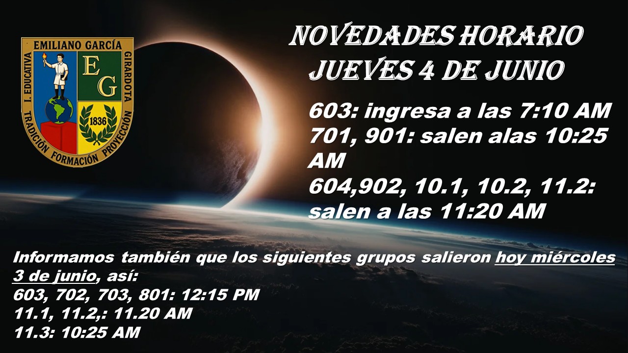 HORARIO  JUEVES 4 DE JUNIO DE 2026