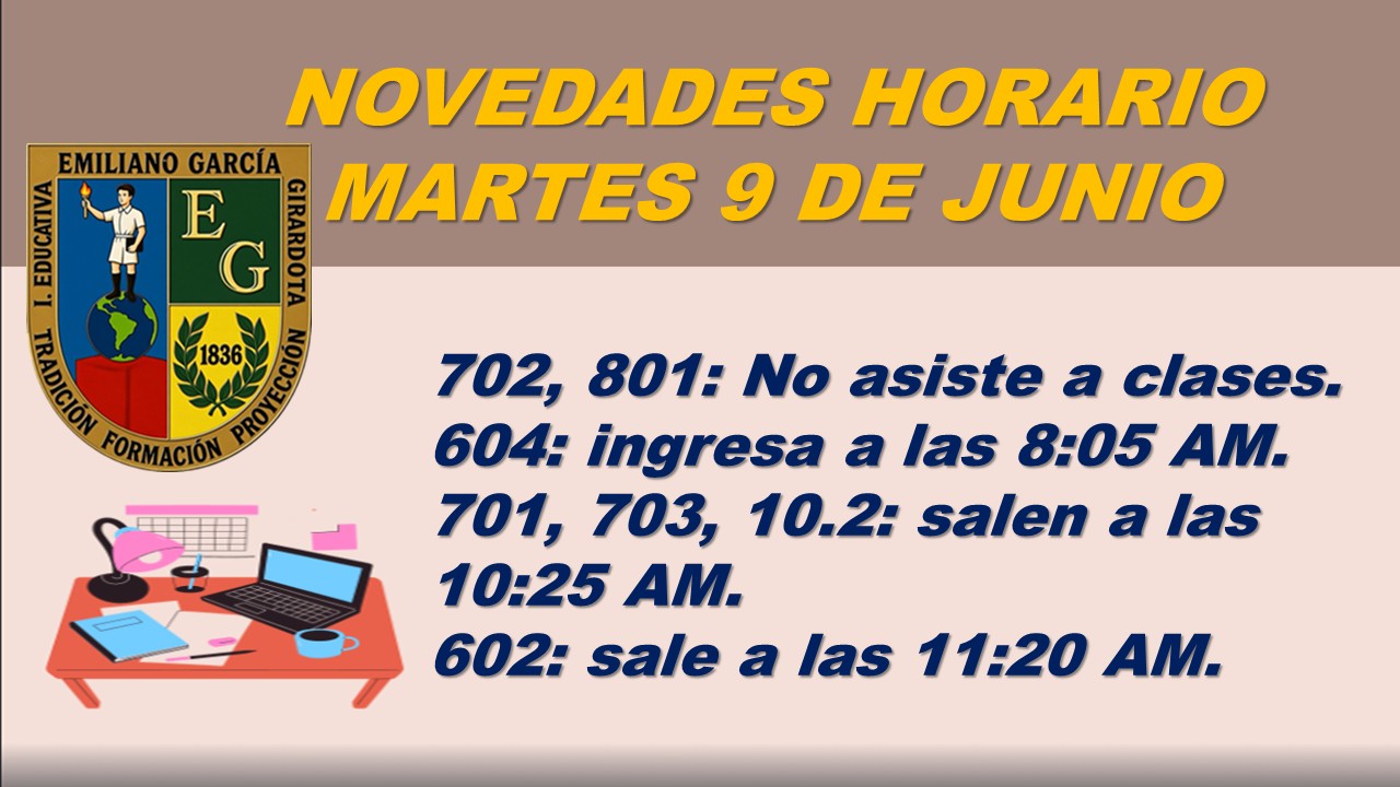 HORARIO MARTES 9 DE JUNIO DE 2026