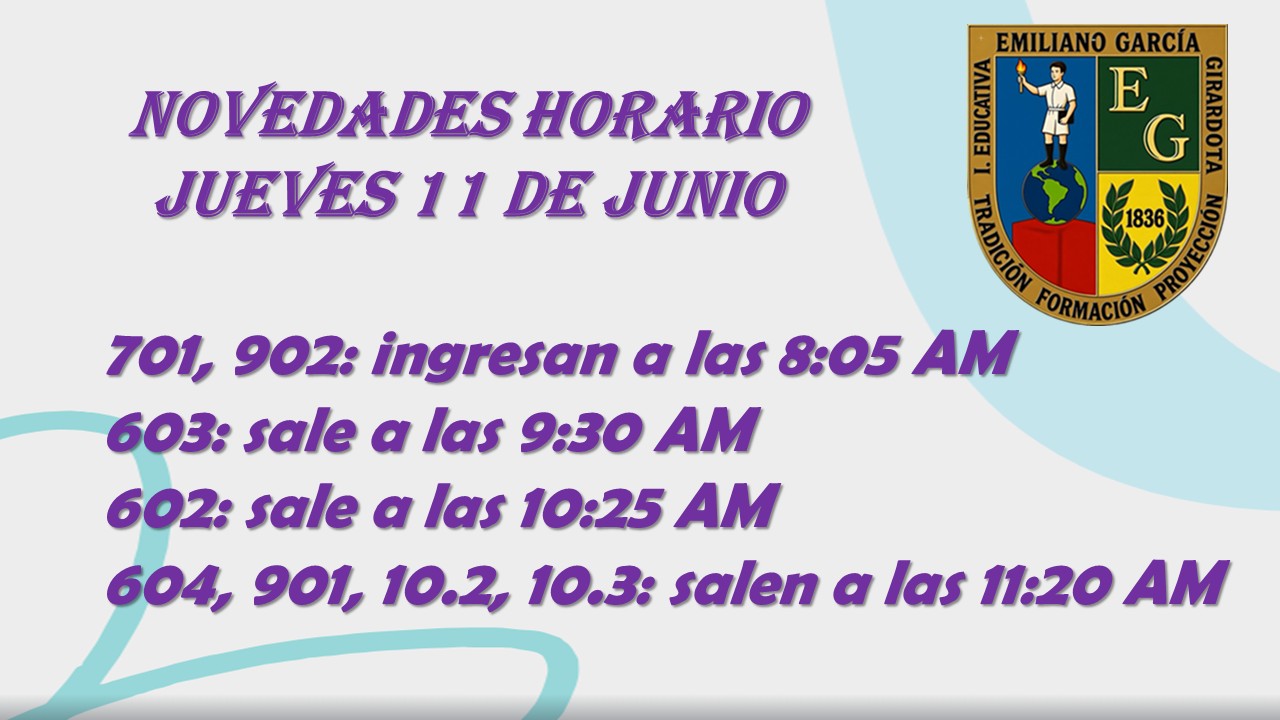 HORARIO JUEVES 11 DE JUNIO DE 2026
