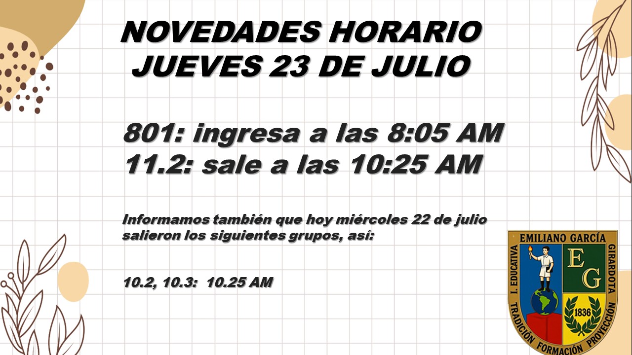 HORARIO JUEVES 23 DE JULIO DE 2026