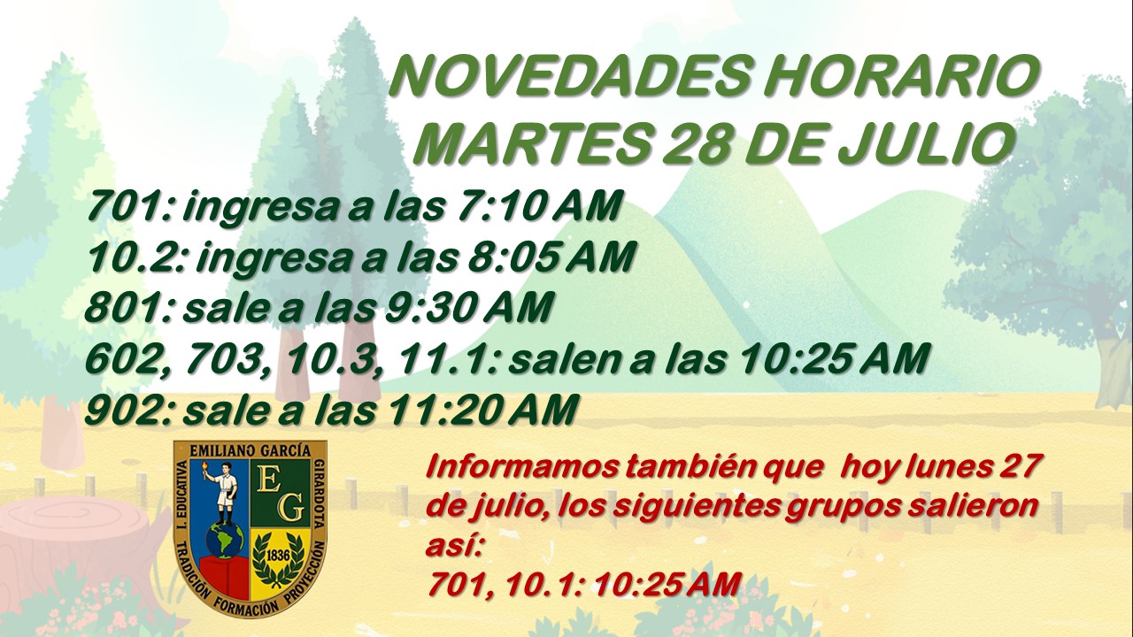 HORARIO MARTES 28 DE JULIO DE 2026