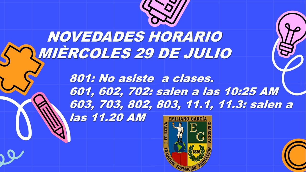 HORARIO MIÉRCOLES 29 DE JULIO DE 2026