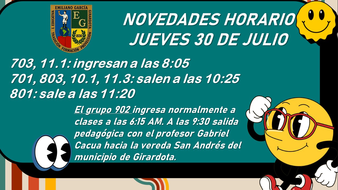 HORARIO JUEVES 30 DE JULIO DE 2026