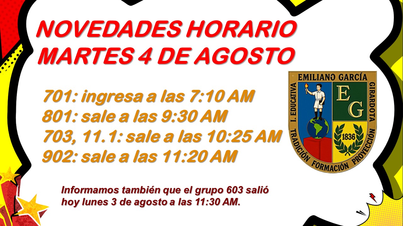 HORARIO  MARTES 4 DE AGOSTO DE 2026