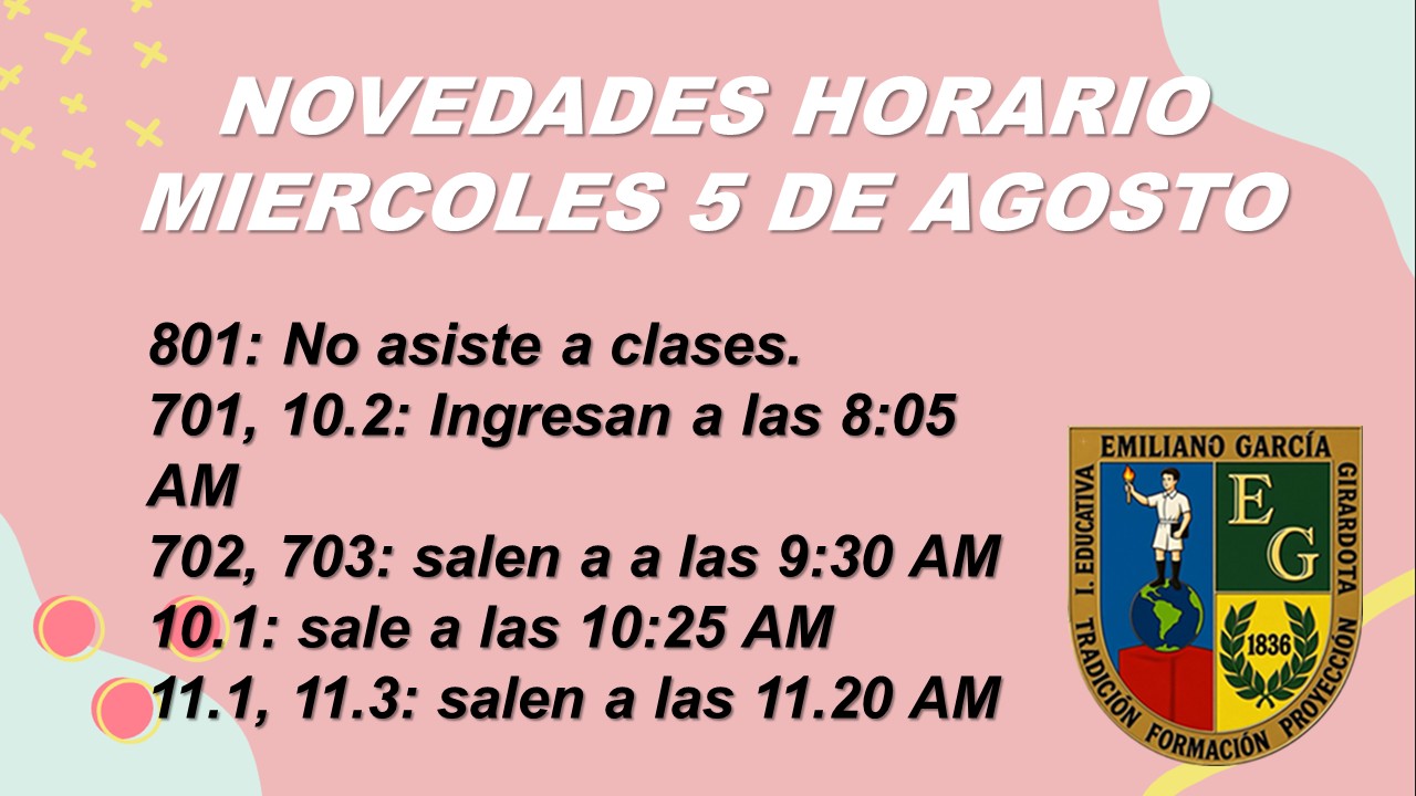 HORARIO MIÉRCOLES 5 DE AGOSTO