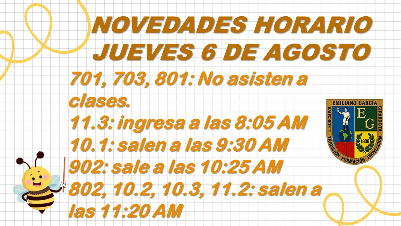 HORARIO JUEVES 6 DE AGOSTO