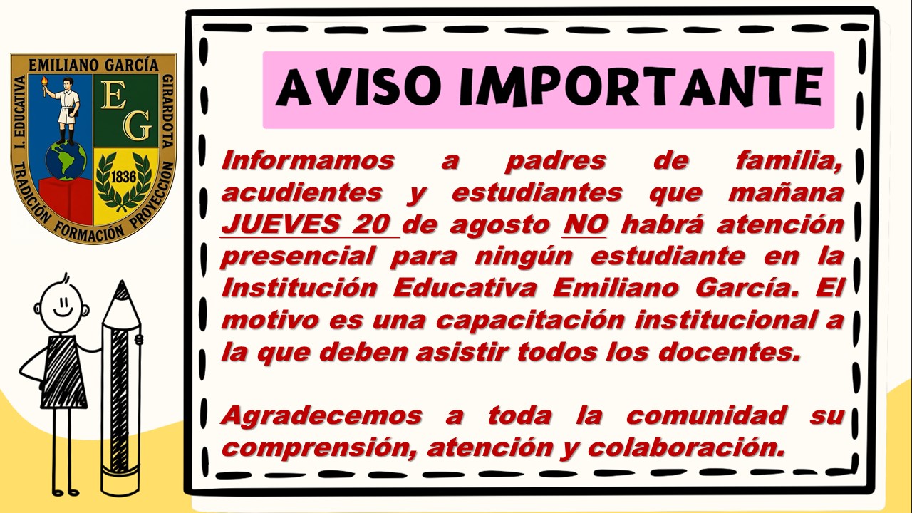 JUEVES 20 de agosto NO habrá atención presencial