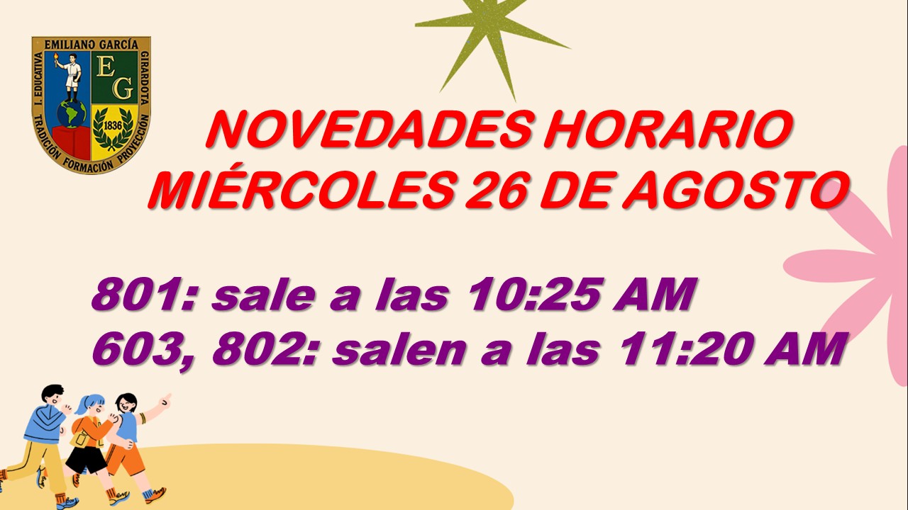 HORARIO MIÉRCOLES 26 DE AGOSTO DE 2026