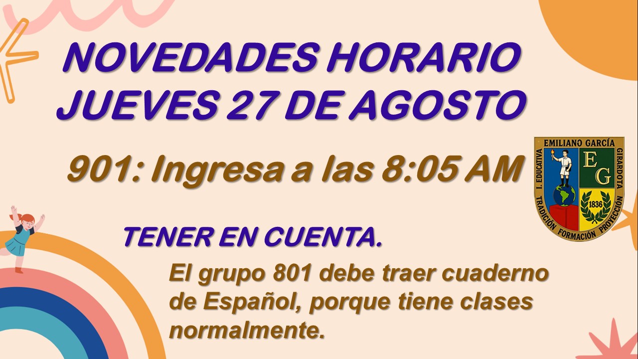 HORARIO  JUEVES 27 DE AGOSTO DE 2026
