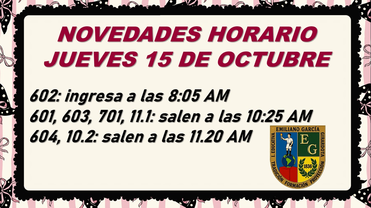 HORARIO JUEVES 15 DE OCTUBRE DE 2026