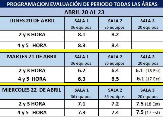 Programación pruebas de periodo jornada mañana.