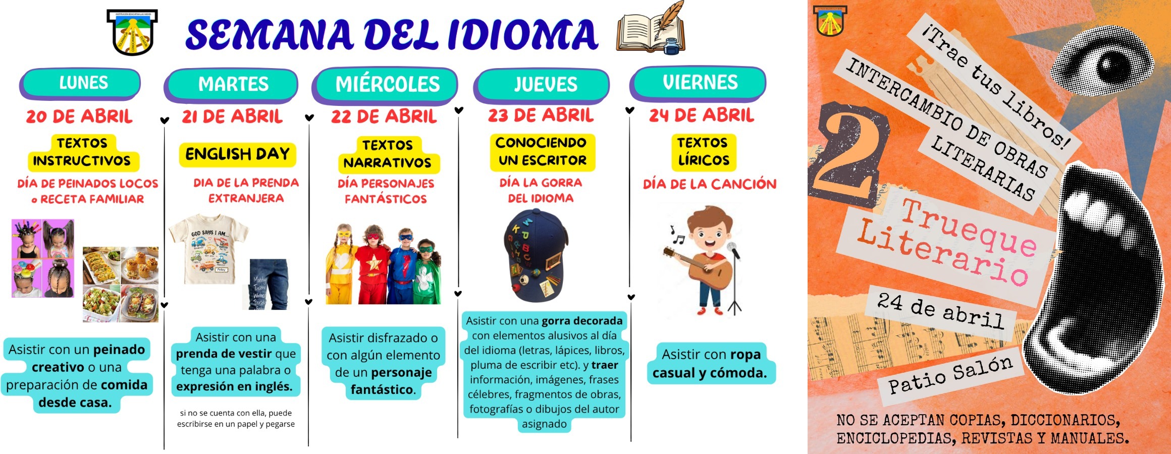 Semana del idioma (primaria) y trueque literario (bachillerato)