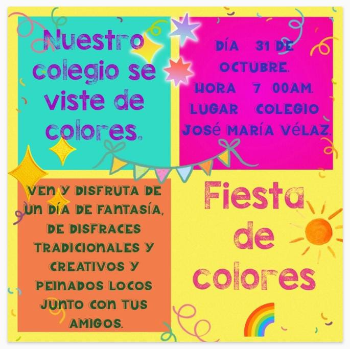 cuadro con colores invitando a celebrar el dia de disfraces.