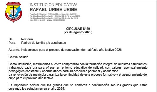 Circular Renovación de matricula