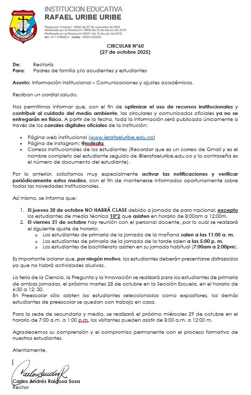 Información institucional , Comunicaciones y ajustes académicos.