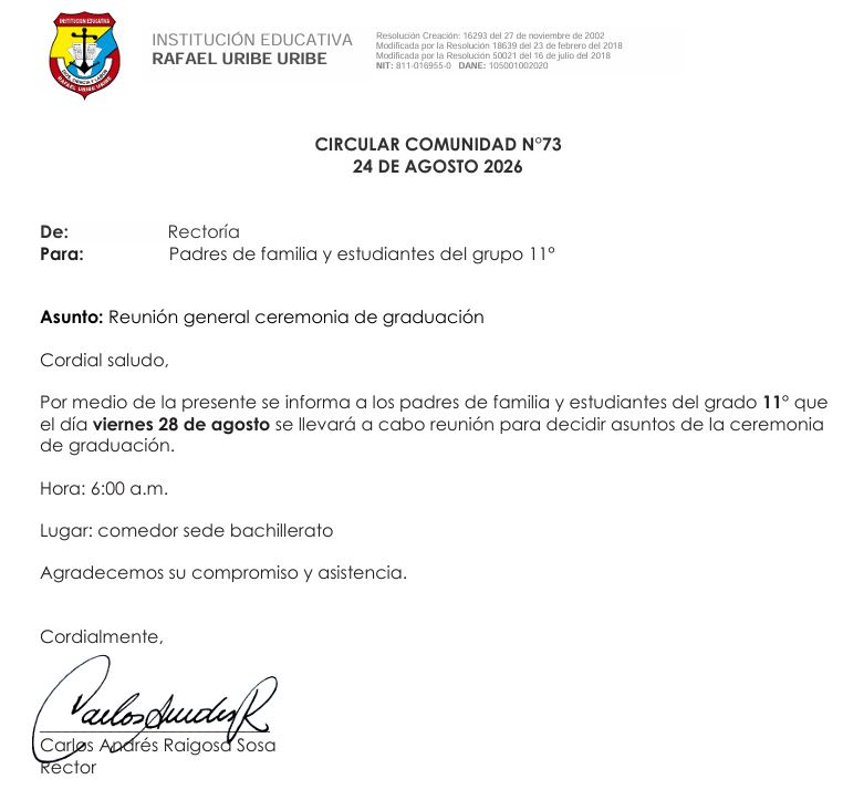 CIRCULAR INFORMATIVA N 73