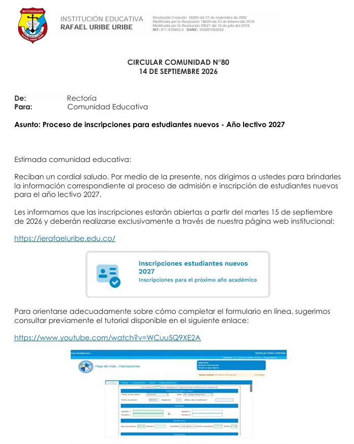Inscripciones para estudiantes nuevos 2027.