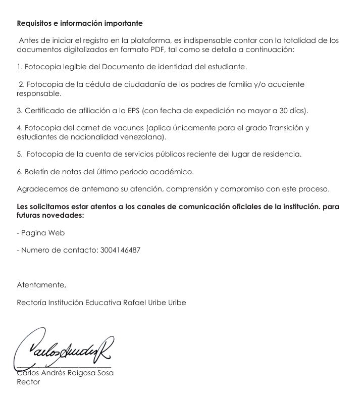Requisitos para la inscripción