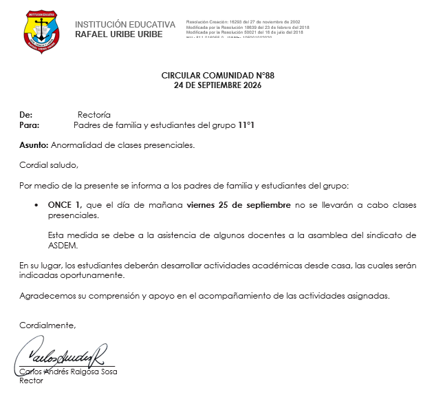 Anormalidad de clases presenciales.