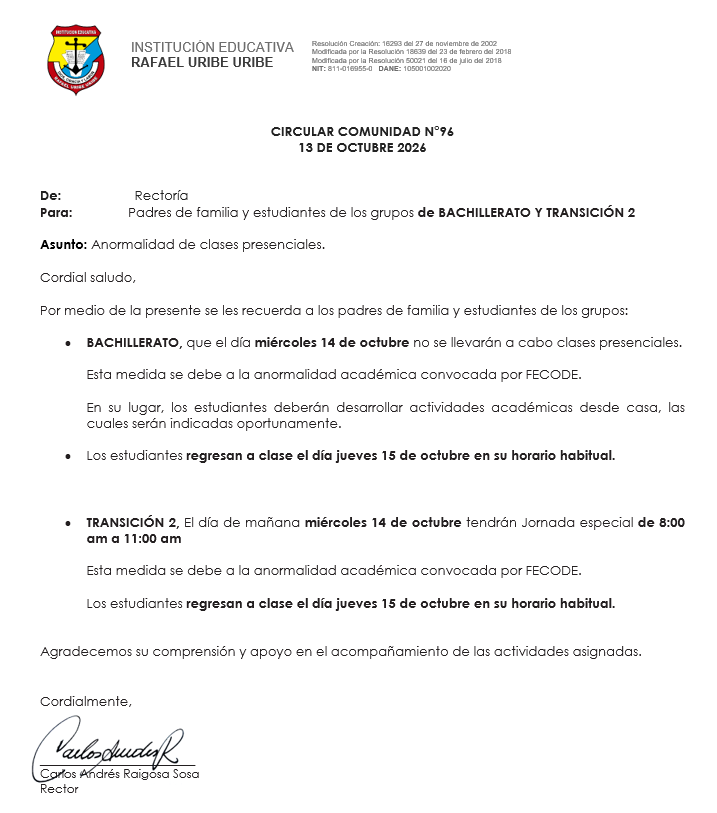 ANORMALIDAD DE CLASES PRESENCIALES BACHILLERATO Y TRANSICIÓN 2