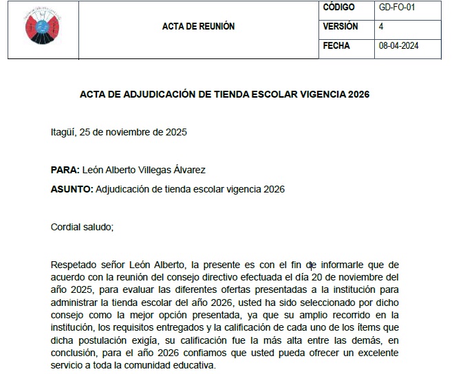 Adjudicación tienda escolar