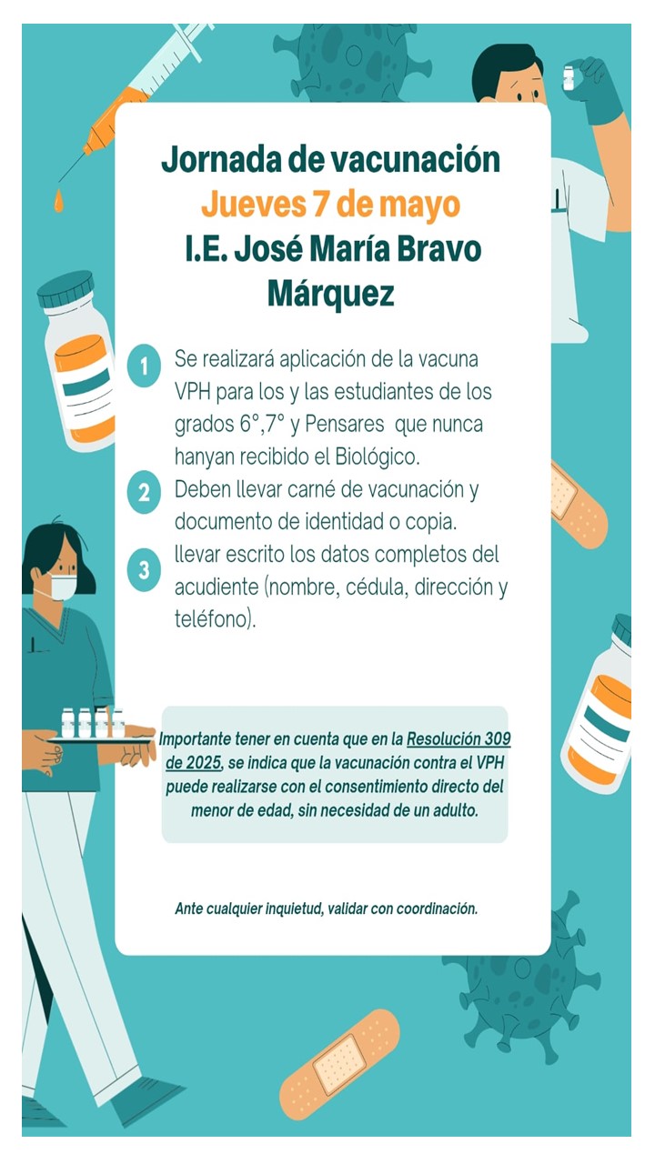 Jornada de vacunación VPH  (priorizando estudiantes de grado 6°, 7° y Pensares).