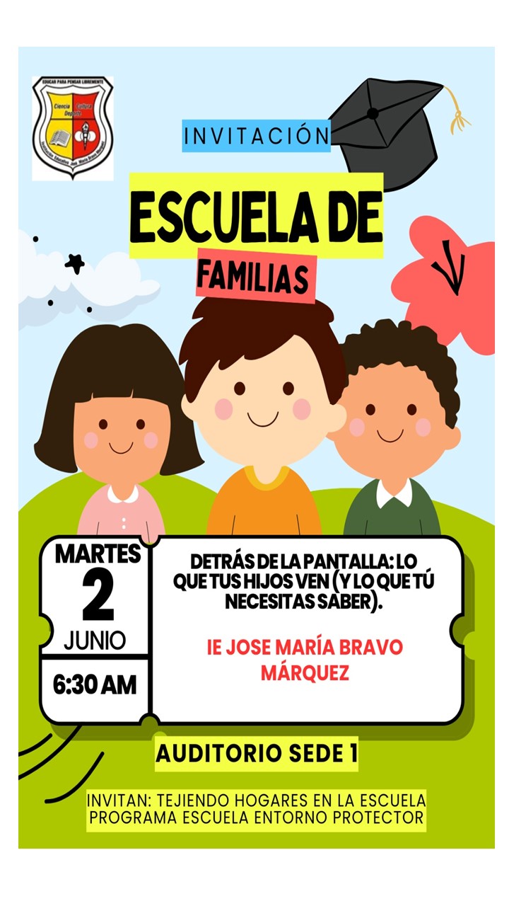 Cordial saludo, extendemos la invitación a la próxima Escuela Familiar, el día martes 2 de Julio. 
Por favor difundir la información con las familias de ambas jornadas.