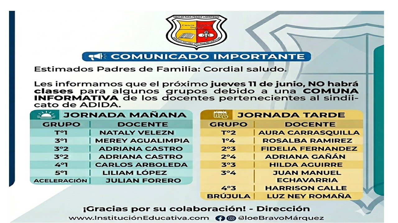 Novedades en el horario por permiso sindical junio.