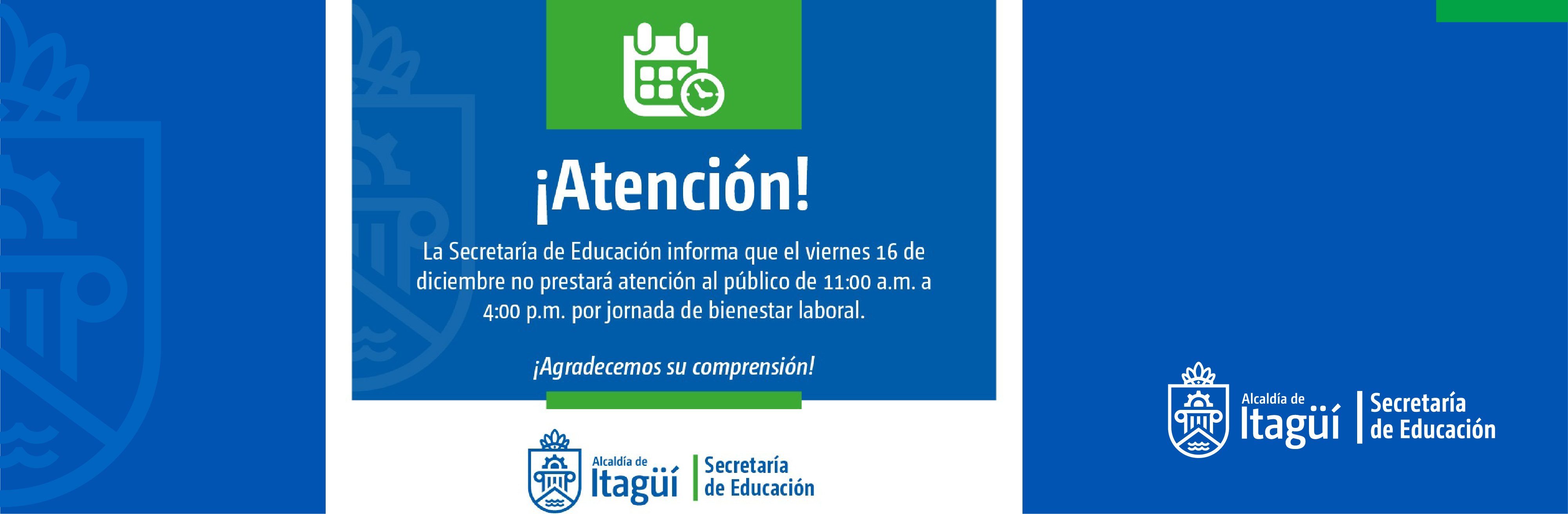 La Secretaría de Educación de Itagüí el viernes 16 de diciembre no prestará servicio