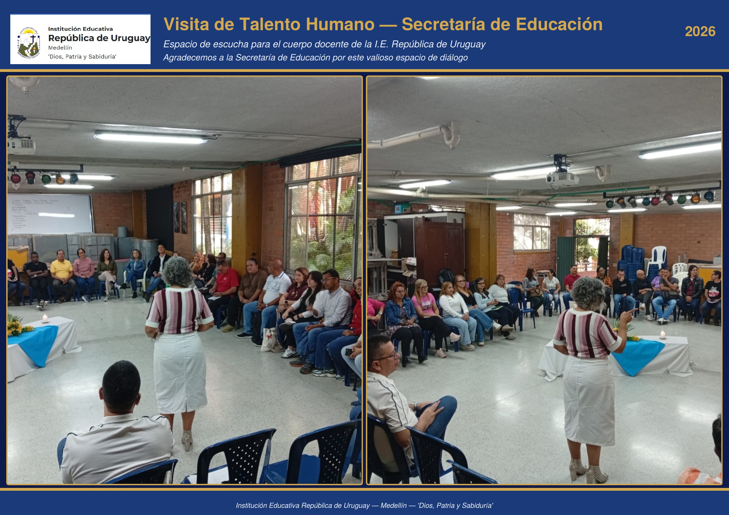 Visita de Talento Humano de la Secretaría de Educación a la I.E. República de Uruguay, un espacio de escucha para atender las inquietudes del cuerpo docente. Agradecemos este valioso diálogo institucional.
