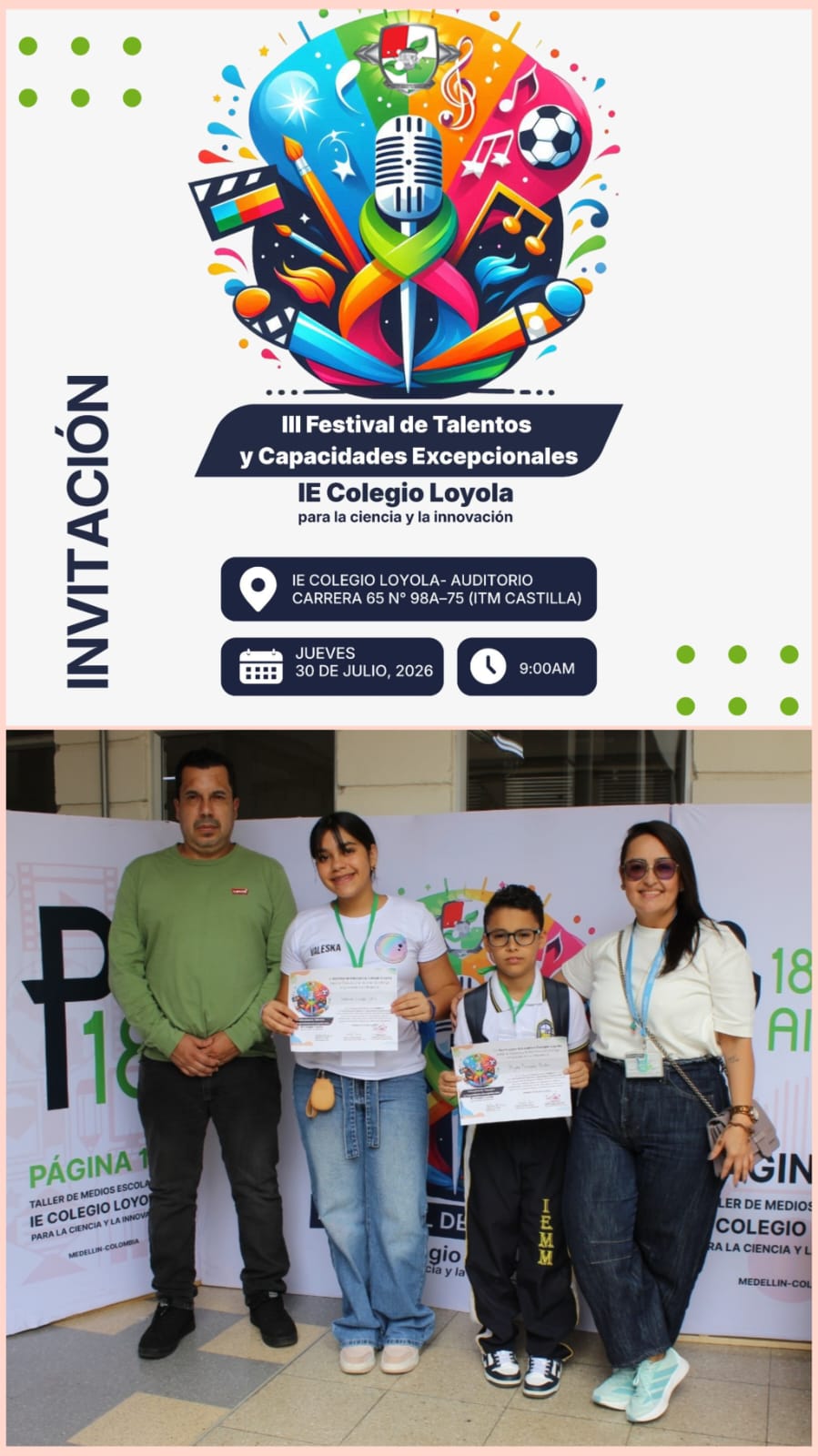 Invitación a I.E Maria Montessori con el Docente Ricardo Alvarez en representación de la Institución.