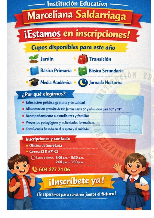 Informacion clara sobre grados disponibles, beneficios de la educacion publica y datos de contacto para realizar el proceso de inscripcion.