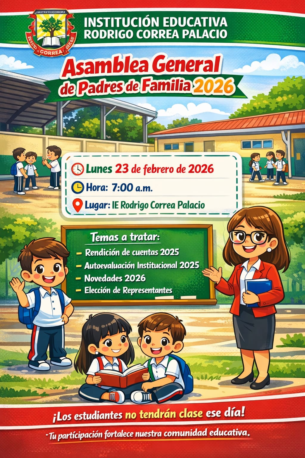 Asamblea de padres de familia para el lunes 23 de febrero