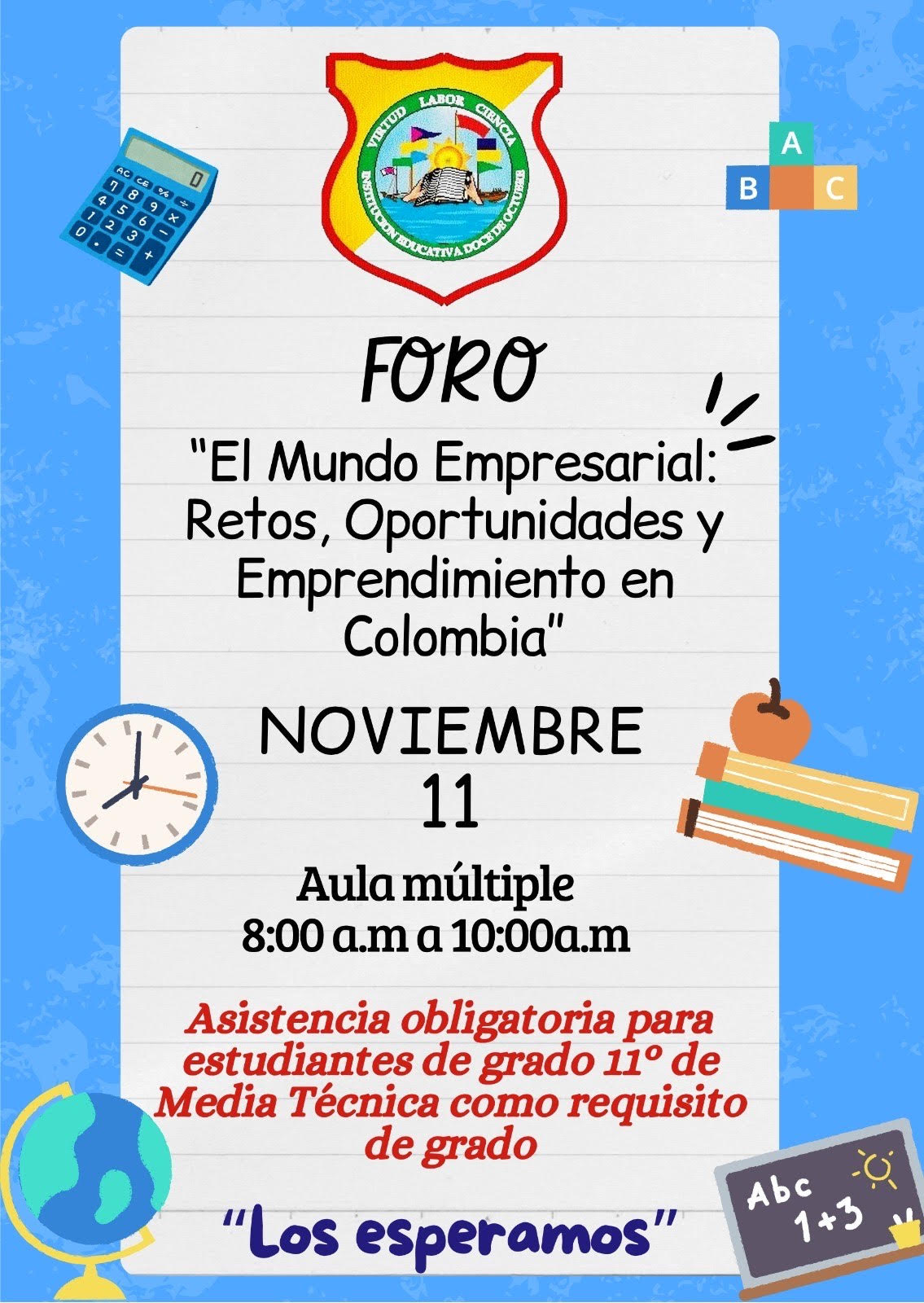 Este evento está diseñado para inspirar y formar a nuestros estudiantes en el apasionante mundo del emprendimiento en Colombia. Contaremos con expertos que compartirán sus experiencias, desafíos y oportunidades en el entorno empresarial.