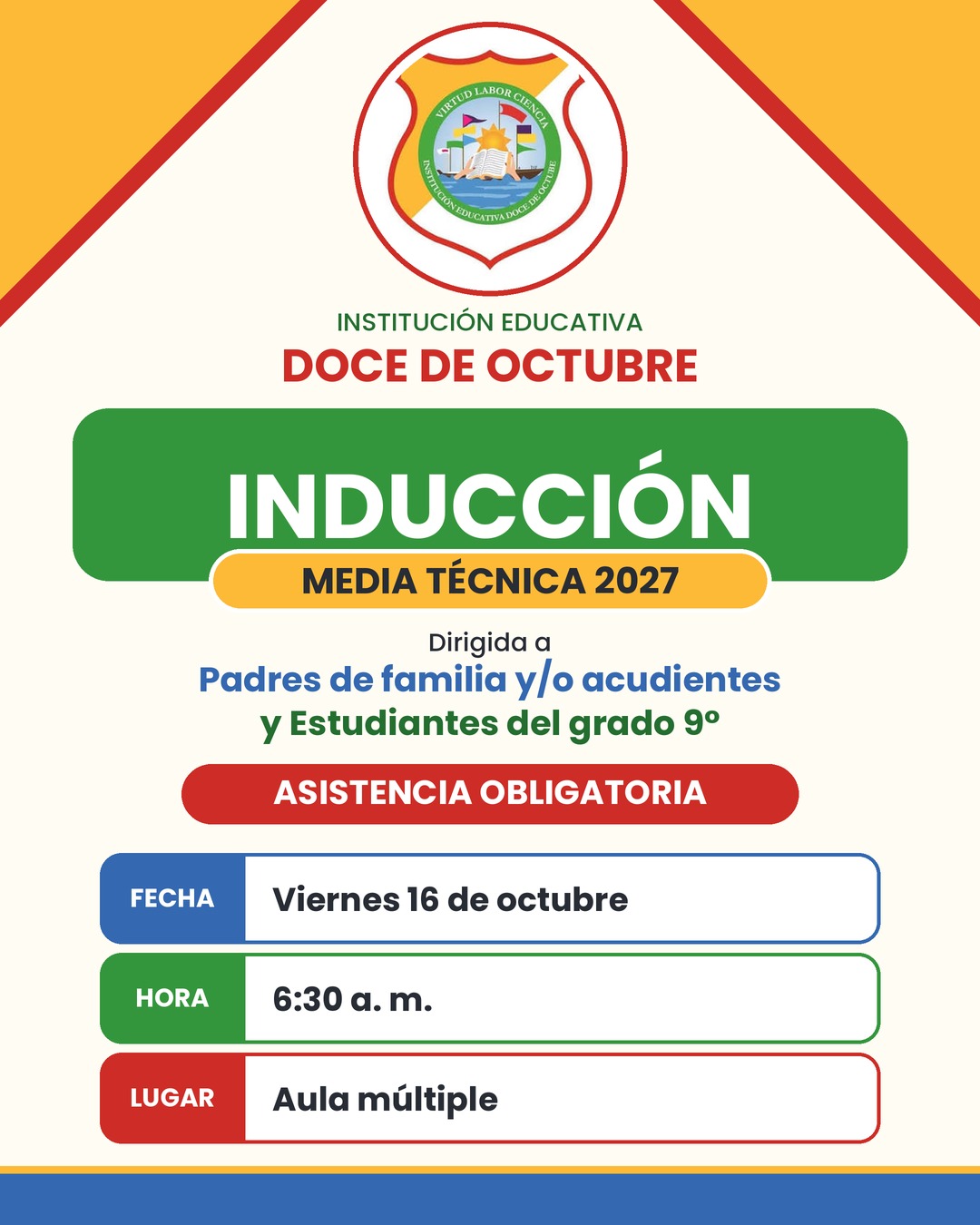 La Institución Educativa Doce de Octubre invita cordialmente a la comunidad académica a dar un paso decisivo en la formación integral y proyección laboral de nuestros jóvenes.